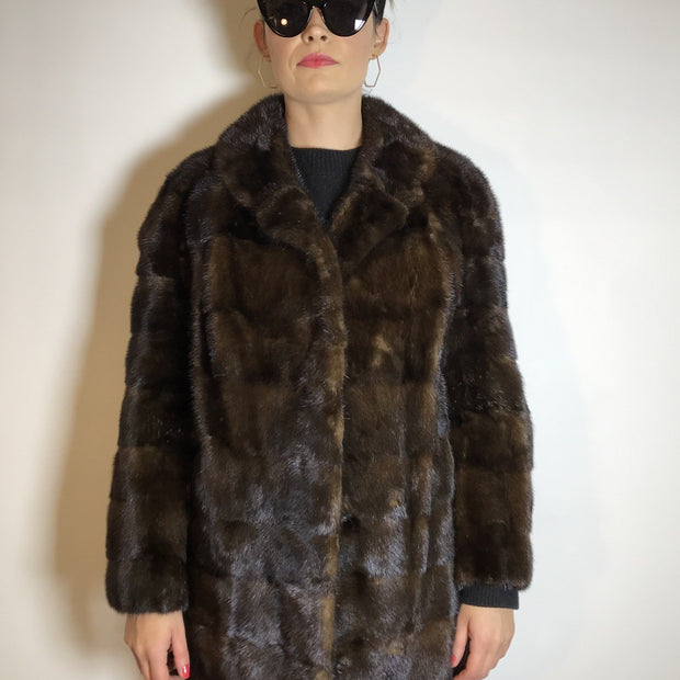 Lange Nerzjacke dunkelbraun Querschnitt, Exklusiv vom Kürschner Gr. 36/38 Damen