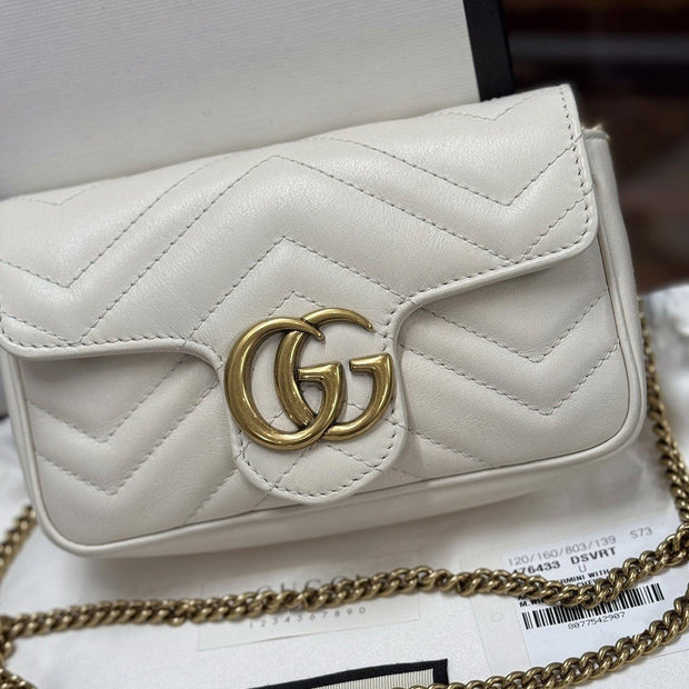 Gucci GG Marmont Mini-Schultertasche Leder Weiss/Gold 476433