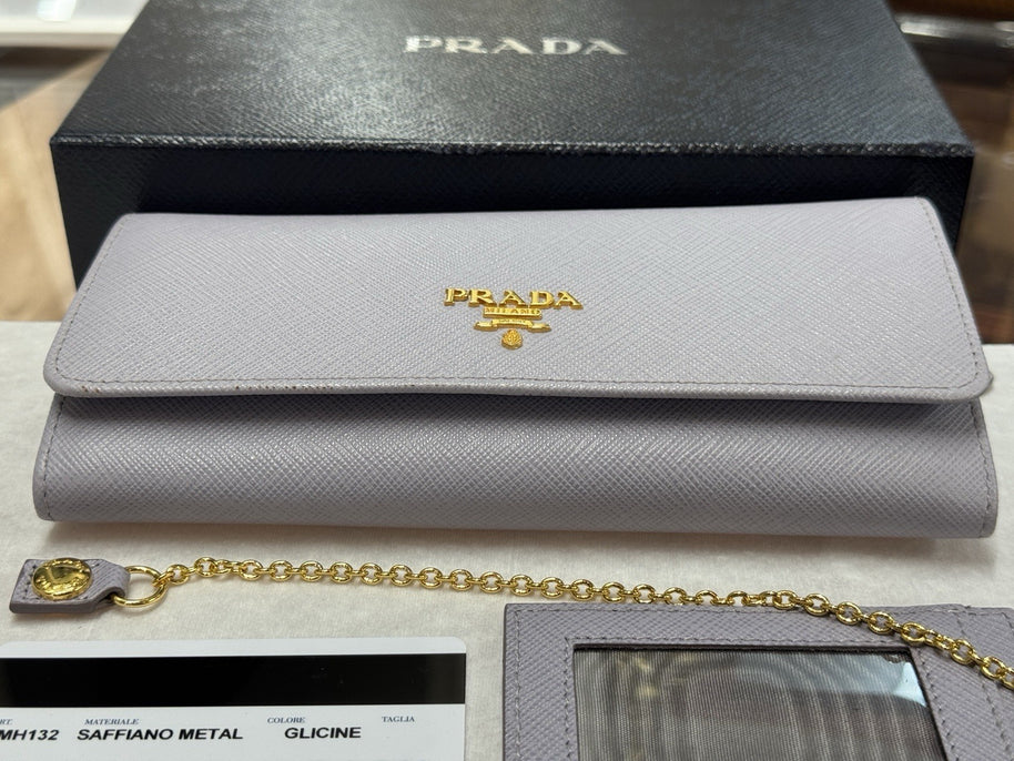 Prada 1MH132 große Geldbörse Portemonnaie Saffiano Metal Leder Violett Glicine
