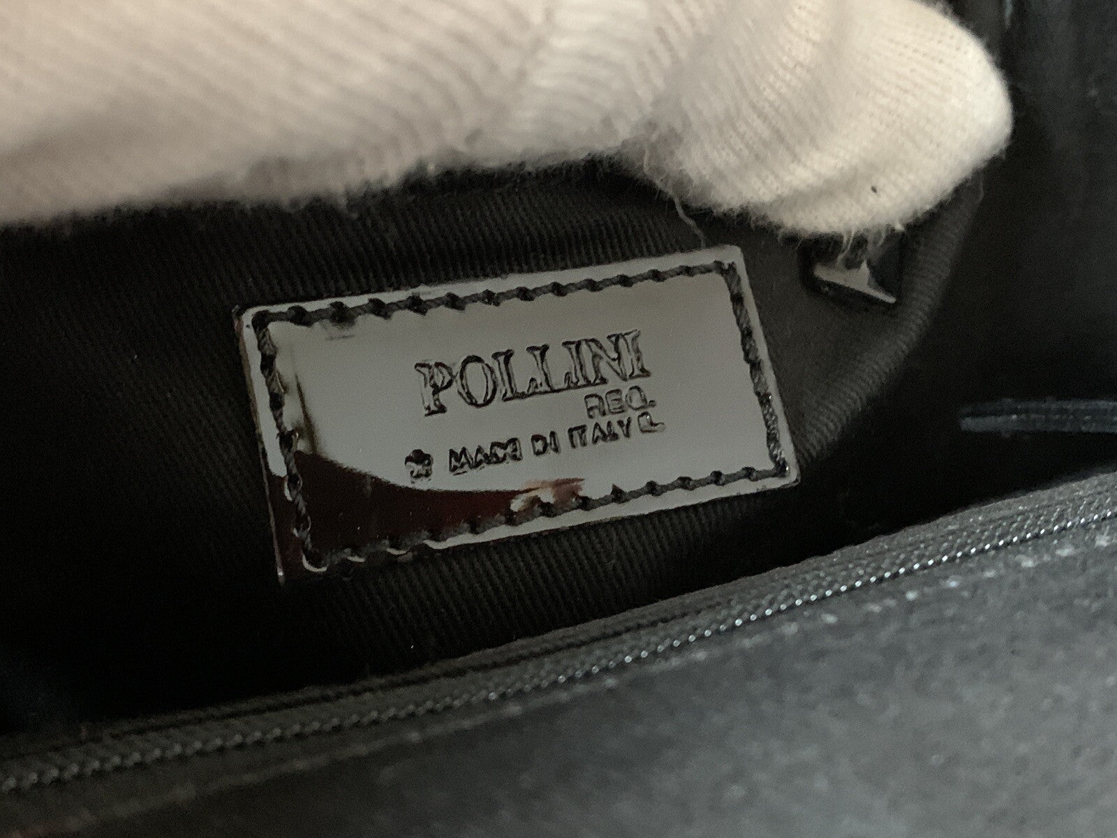 Pollini Made In Italy Damen Abendtäschchen Clutch Schwarz Lack Leder Handtasche
