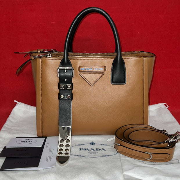 Prada 1BA175 Borsa Lux Two 2 Way Damen Umhängetasche Braun/Schwarz NP. 1.900€!