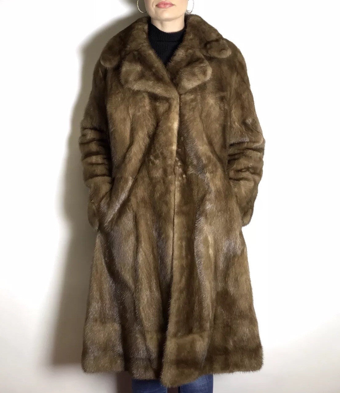 Klassischer Nerzmantel SAGA MINK beige, hellbraun vom Kürschner Gr. 36/38 Damen