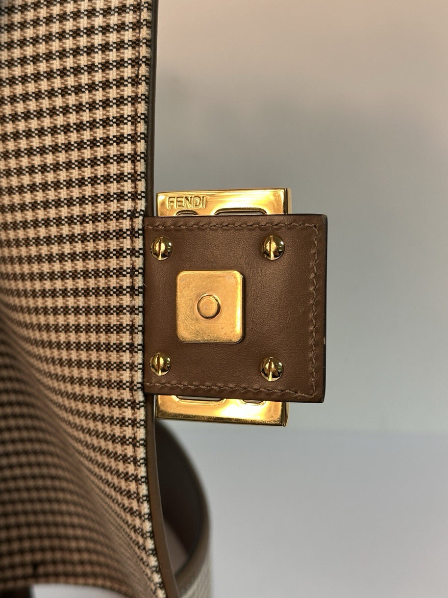 Fendi Baguette Medium Umhängetasche Braun & Gold Wolle Top Zustand