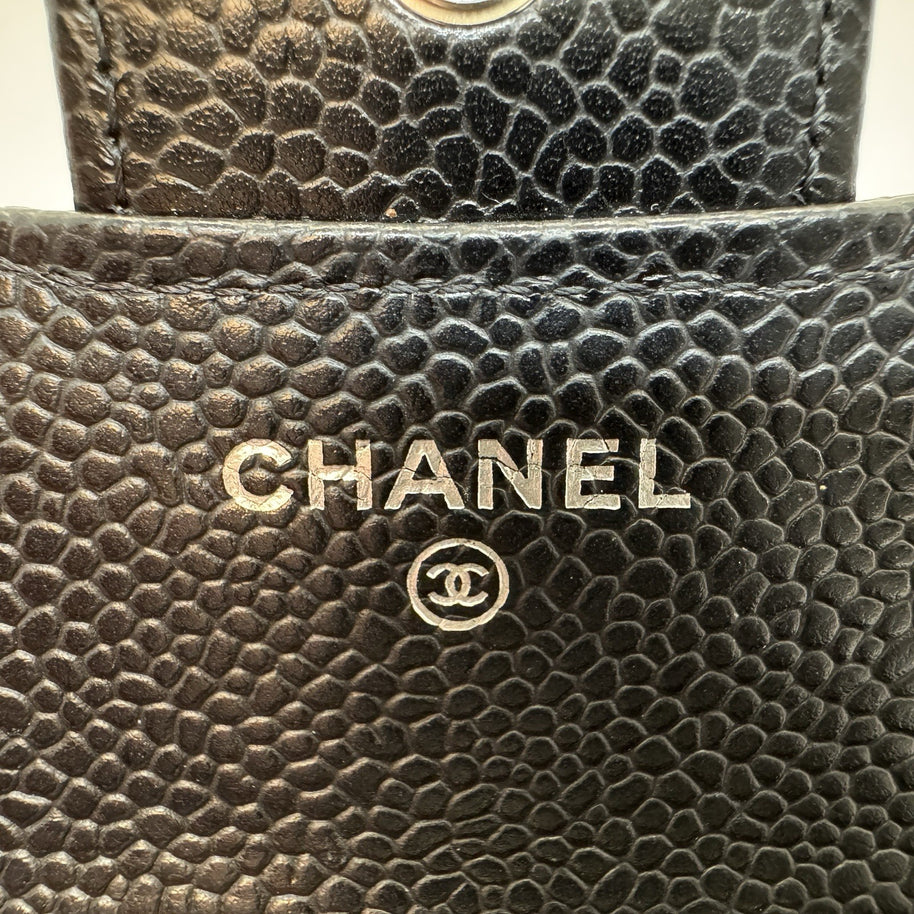 Chanel Trifold Flap Wallet Portemonnaie Caviar Leder Schwarz & Silber 2021