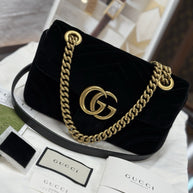 Gucci Kleine GG Marmont Schultertasche Samt Schwarz/Gold 446744