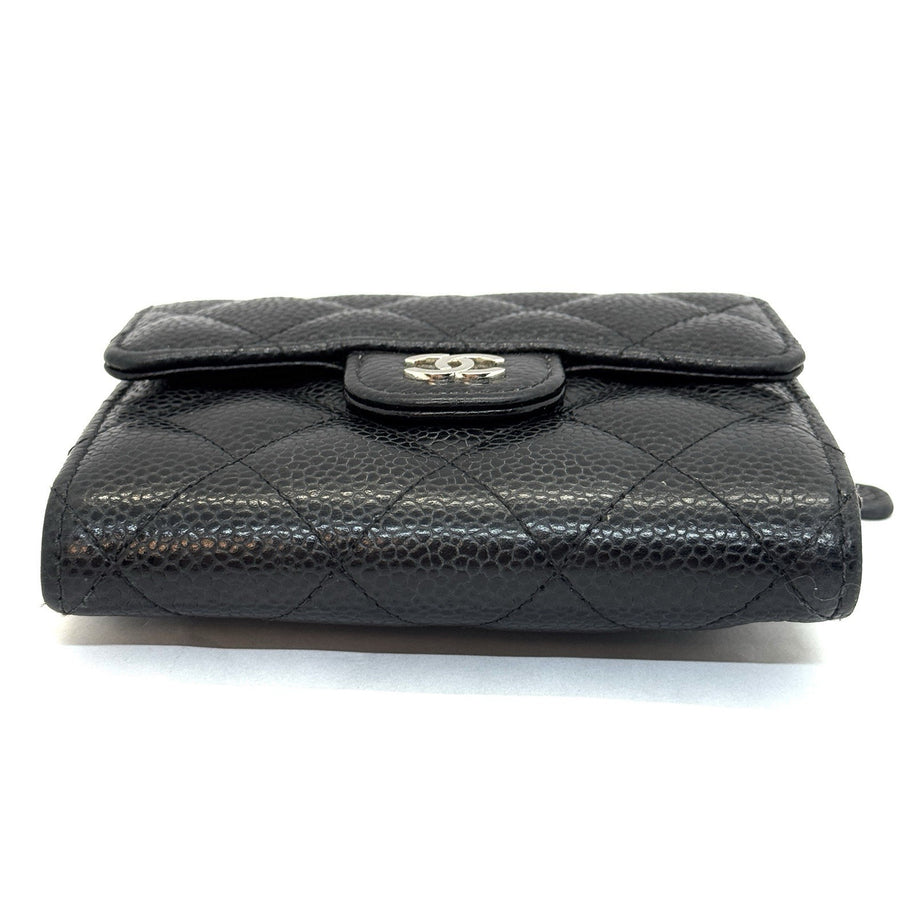 Chanel Trifold Flap Wallet Portemonnaie Caviar Leder Schwarz & Silber 2021