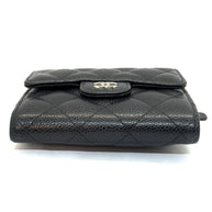 Chanel Trifold Flap Wallet Portemonnaie Caviar Leder Schwarz & Silber 2021
