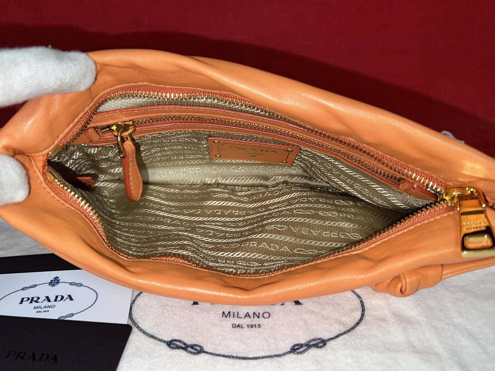 Prada Damen Clutch Abendtäschchen Pochette BP0316 Nappa Corallo Apricot