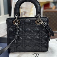 Kleine Lady Dior Small Schwarz Leder & Ruthenium HW All Black Umhängetasche