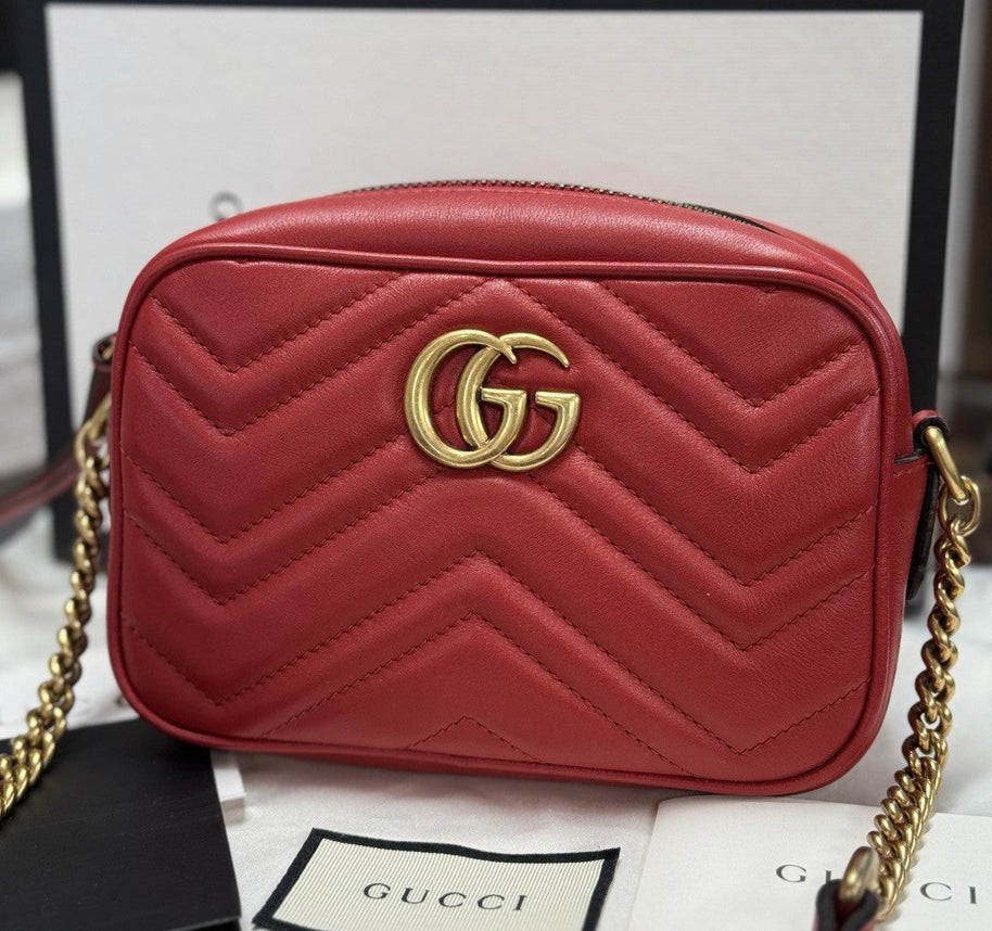 Gucci GG Marmont Mini-Kameratasche Schultertasche Leder Rot/Gold 448065