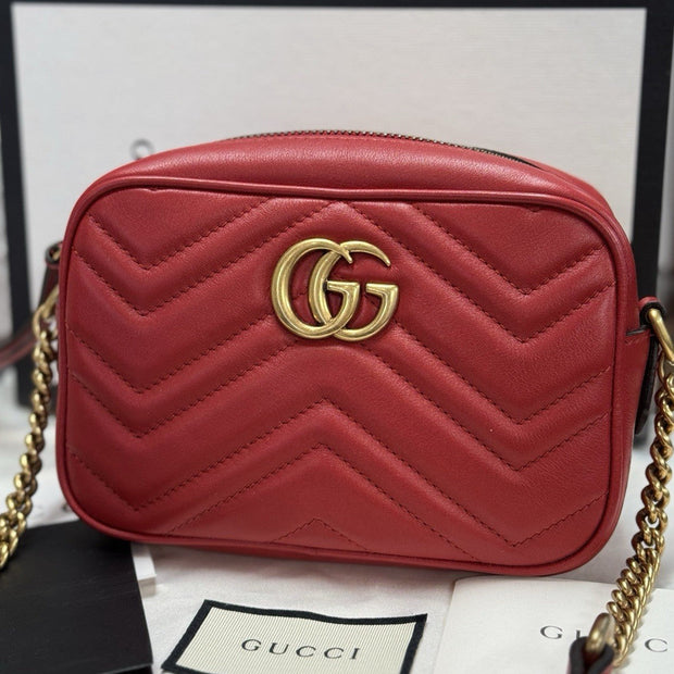 Gucci GG Marmont Mini-Kameratasche Schultertasche Leder Rot/Gold 448065