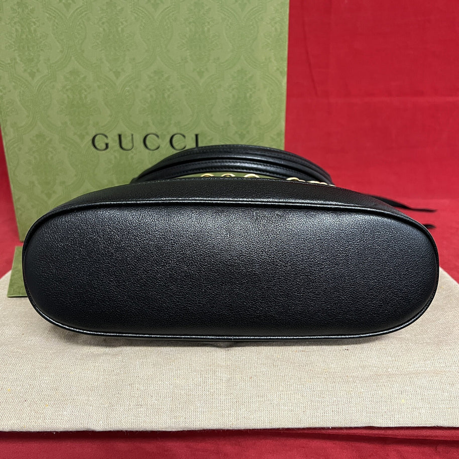 Gucci small GG Hobo Shoulder Bag Leather Black/Gold kleine Umhängetasche Schwarz