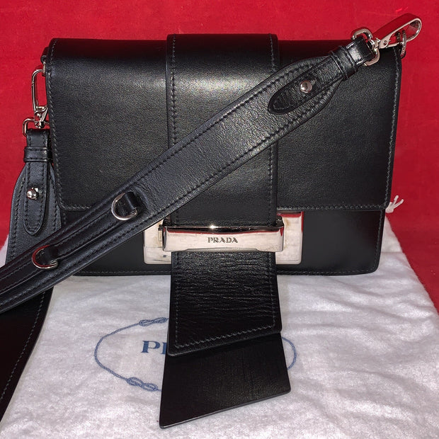 Prada Ribbon Kleine Damen Umhängetasche Leder Schwarz Shoulder Bag Black Leather