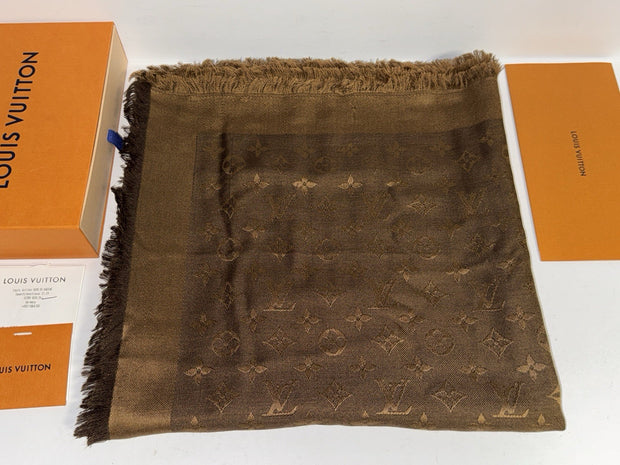 Louis Vuitton Monogram Chale Seide Tuch/Schal 140cm Braun mit orig. Rechnung