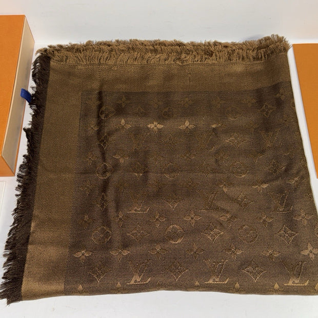 Louis Vuitton Monogram Chale Seide Tuch/Schal 140cm Braun mit orig. Rechnung