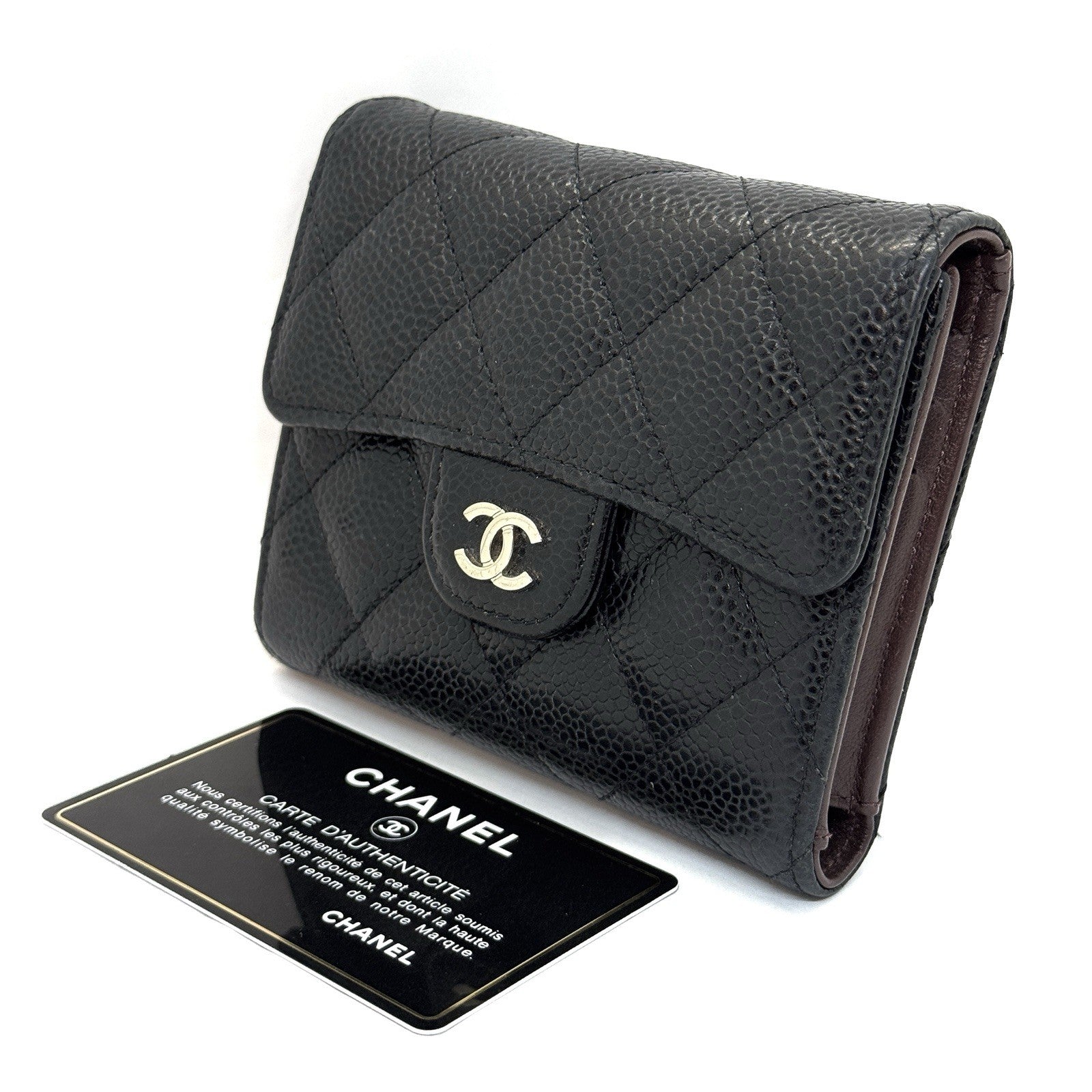 Chanel Trifold Flap Wallet Portemonnaie Caviar Leder Schwarz & Silber 2021