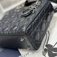 Kleine Lady Dior Small Schwarz Leder & Ruthenium HW All Black Umhängetasche