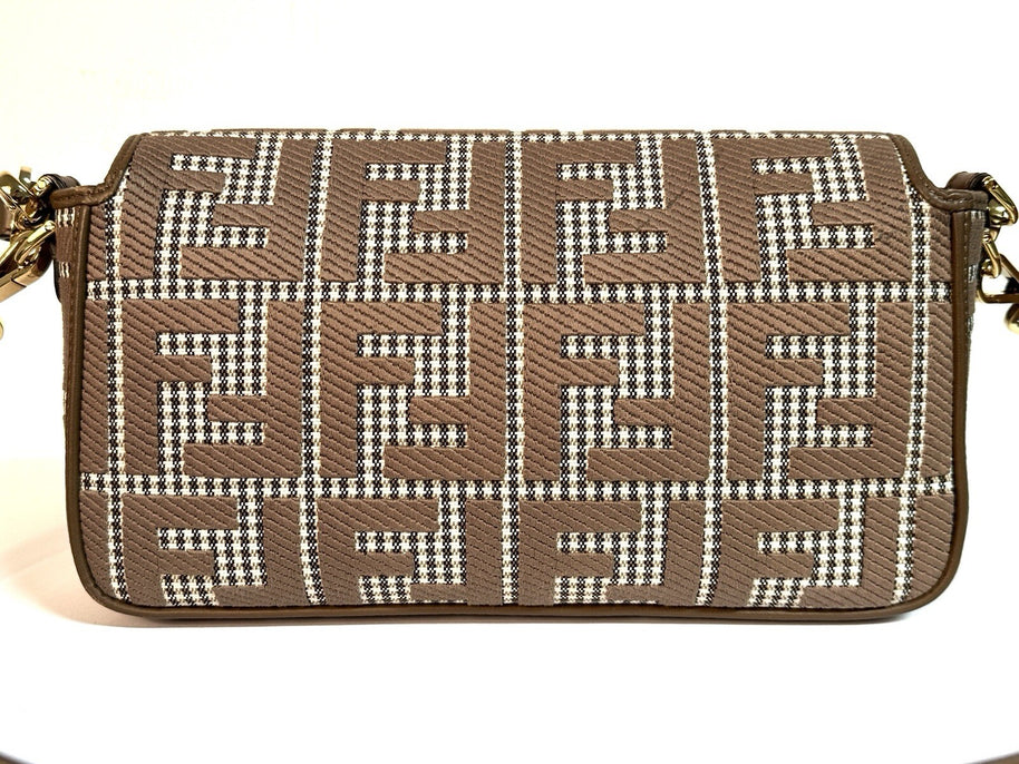 Fendi Baguette Medium Umhängetasche Braun & Gold Wolle Top Zustand