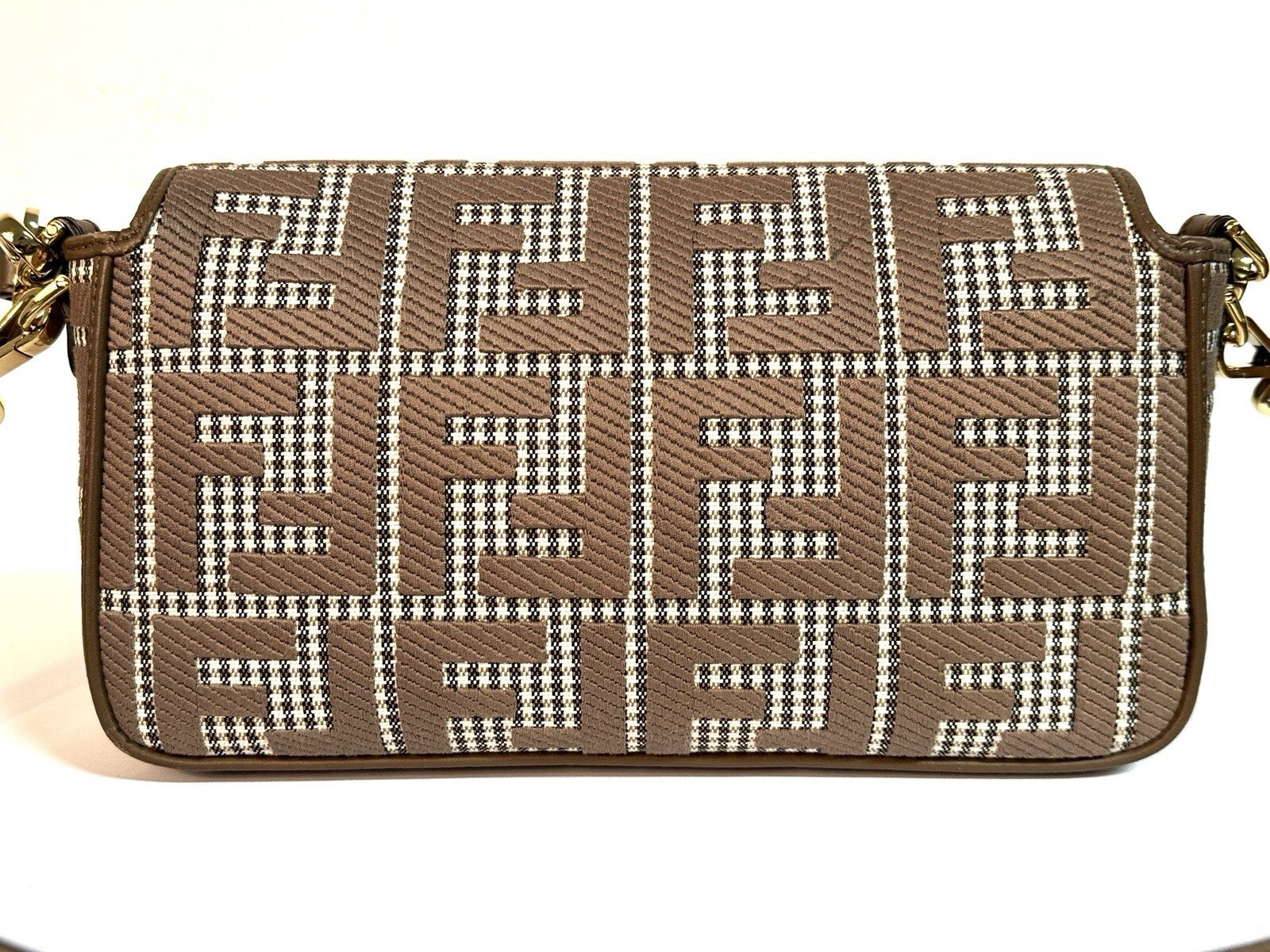 Fendi Baguette Medium Umhängetasche Braun & Gold Wolle Top Zustand