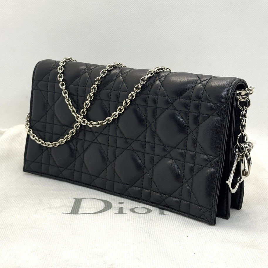 Dior Lady Pouch Clutch Umhängetasche Abend Täschchen Lammleder Schwarz