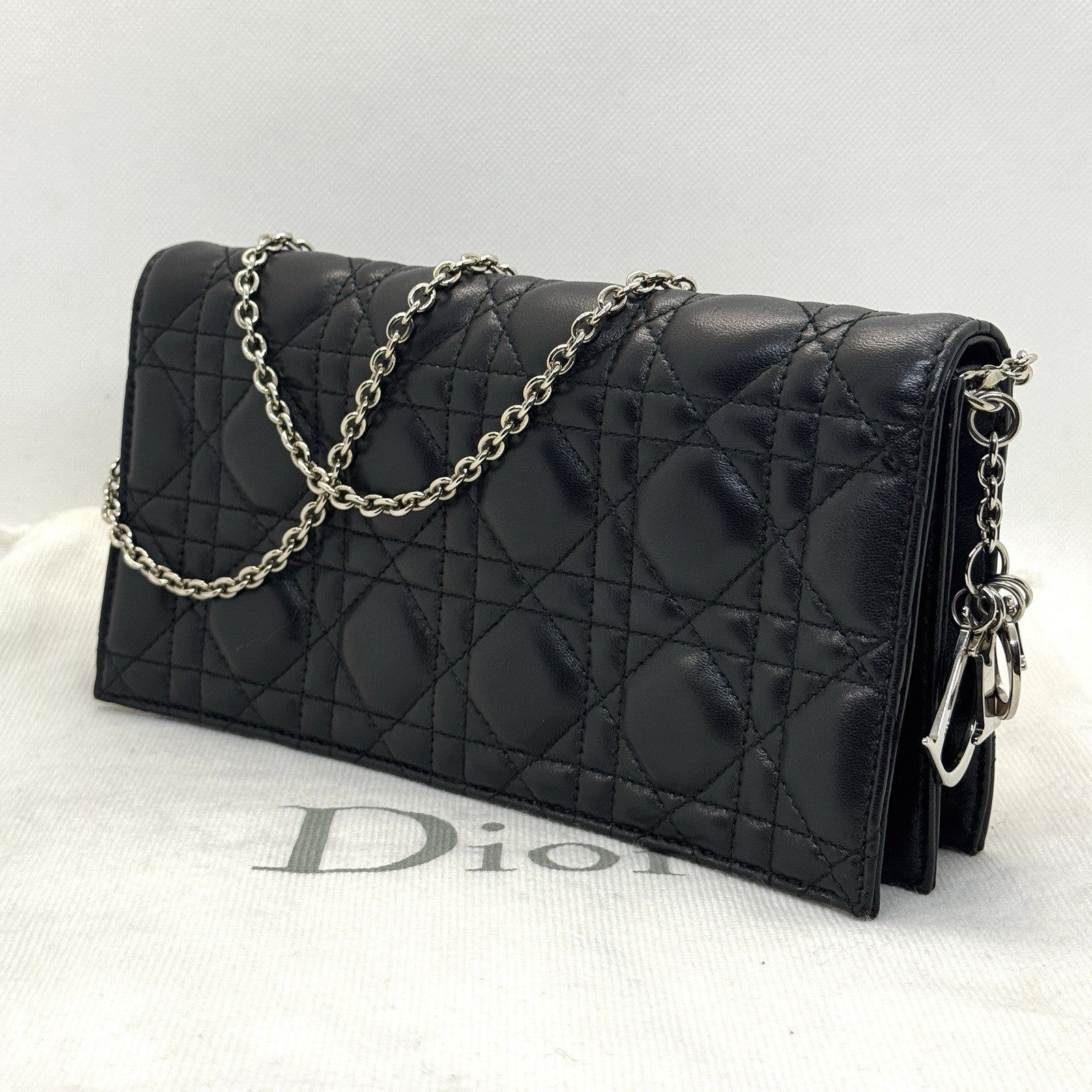 Dior Lady Pouch Clutch Umhängetasche Abend Täschchen Lammleder Schwarz