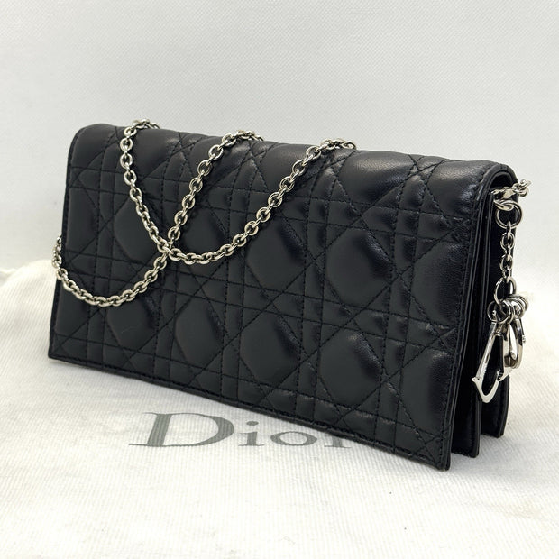 Dior Lady Pouch Clutch Umhängetasche Abend Täschchen Lammleder Schwarz