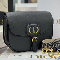 Große Dior Bobby Umhängetasche Genarbtes Kalbsleder Schwarz Dior Oblique Blau