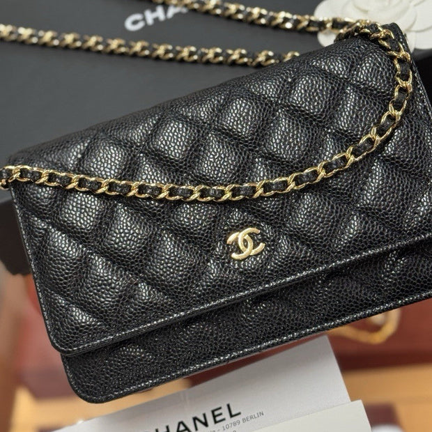 Chanel Wallet on Chain Umhängetasche WOC Schwarz Gold Caviar AP0250