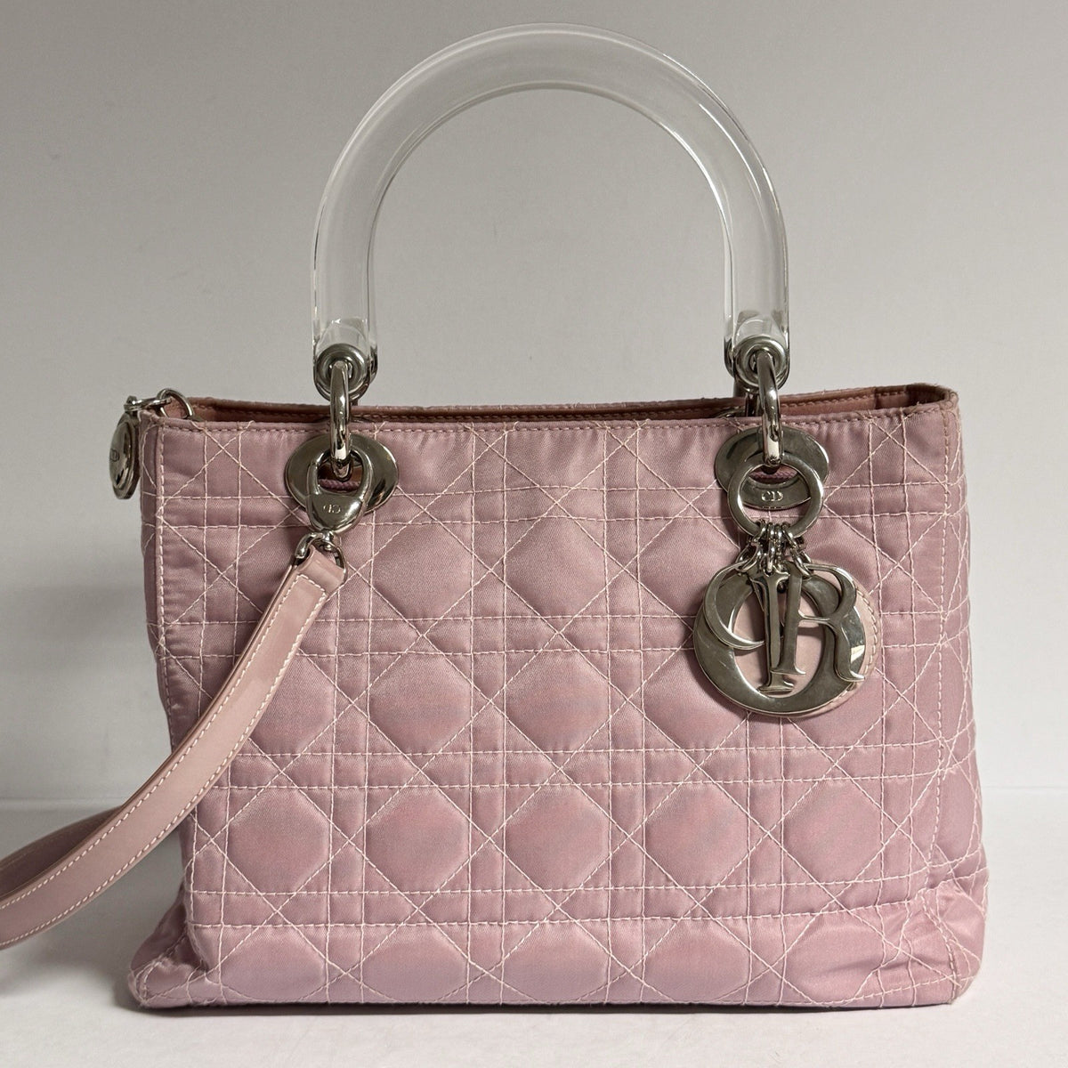Lady Dior Rose Clear Handle Nylon small Shoulder Bag Rosa kleine Schultertasche