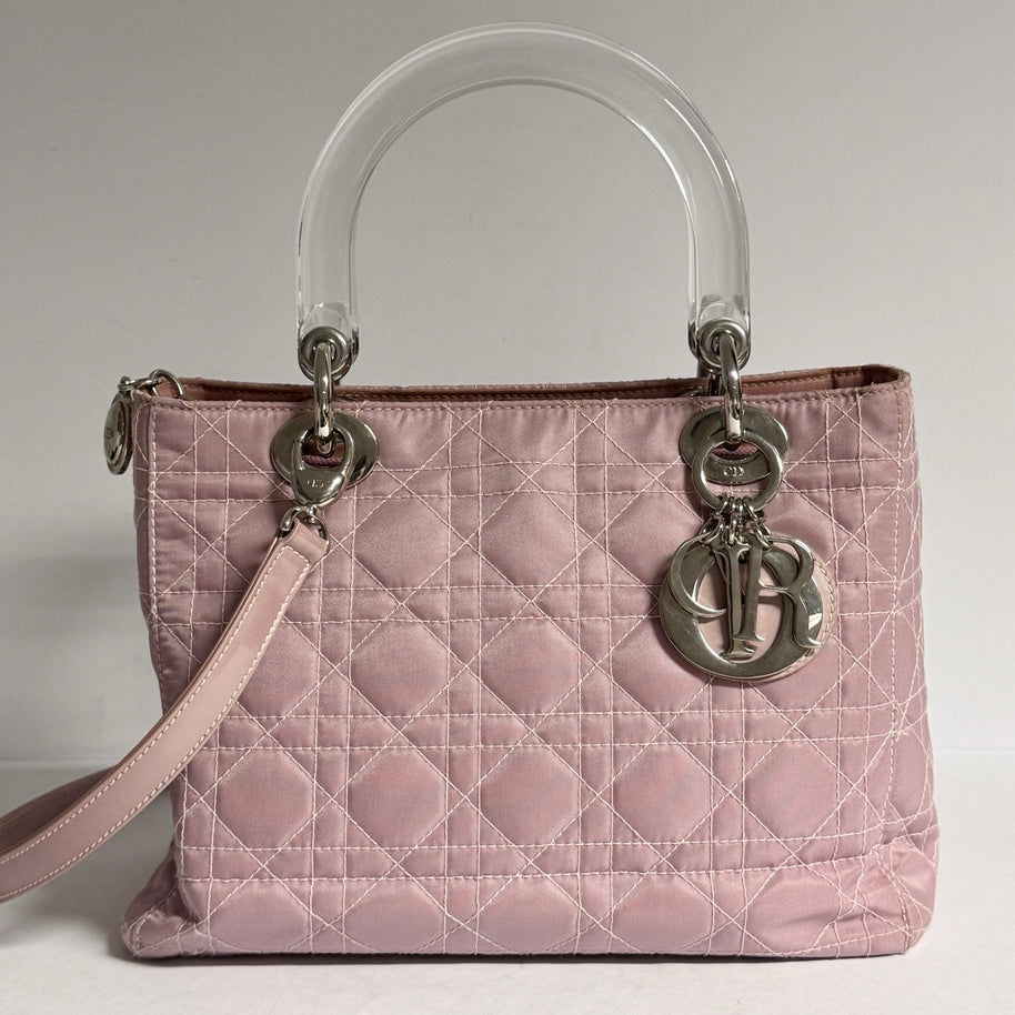 Lady Dior Rose Clear Handle Nylon small Shoulder Bag Rosa kleine Schultertasche