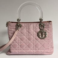 Lady Dior Rose Clear Handle Nylon small Shoulder Bag Rosa kleine Schultertasche
