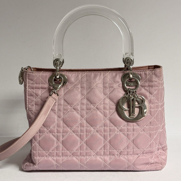 Lady Dior Rose Clear Handle Nylon small Shoulder Bag Rosa kleine Schultertasche