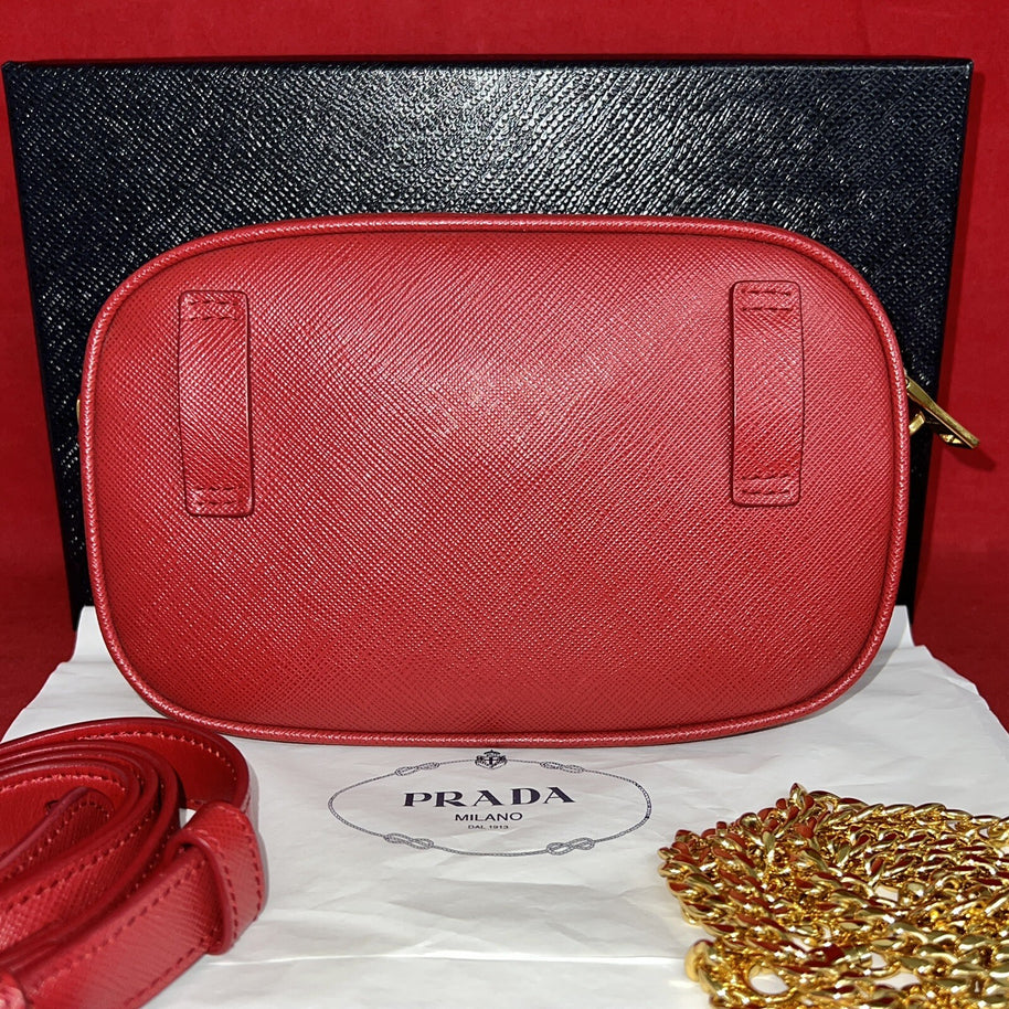 Prada Saffiano Lux Fuoco Rot 1BL007 Bum Bag Belt Gürteltasche Umhängetasche