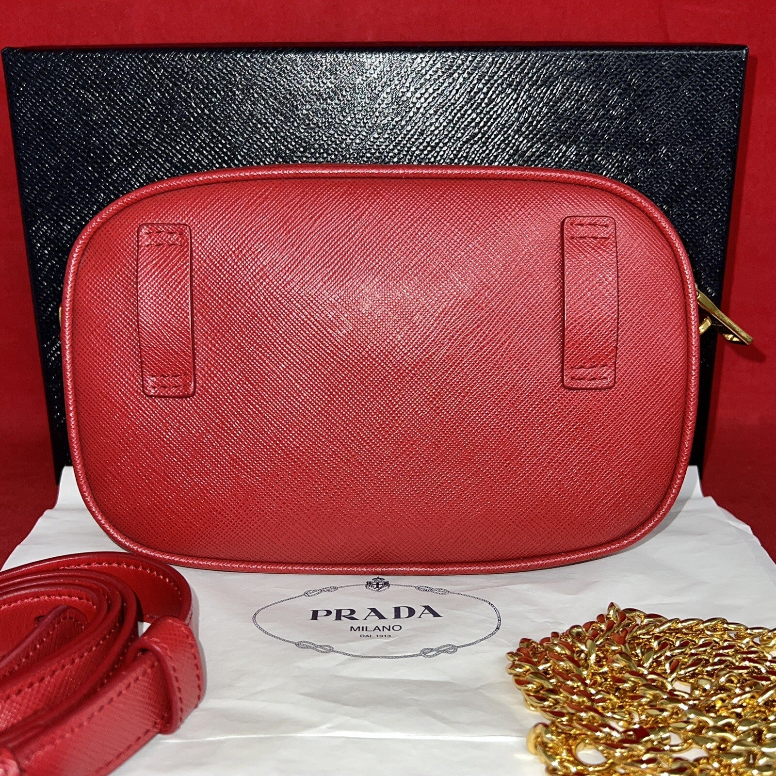 Prada Saffiano Lux Fuoco Rot 1BL007 Bum Bag Belt Gürteltasche Umhängetasche