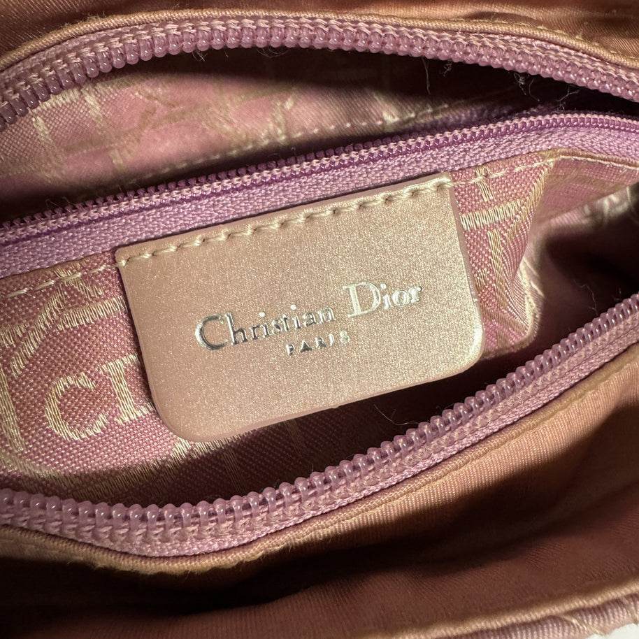 Lady Dior Rose Clear Handle Nylon small Shoulder Bag Rosa kleine Schultertasche