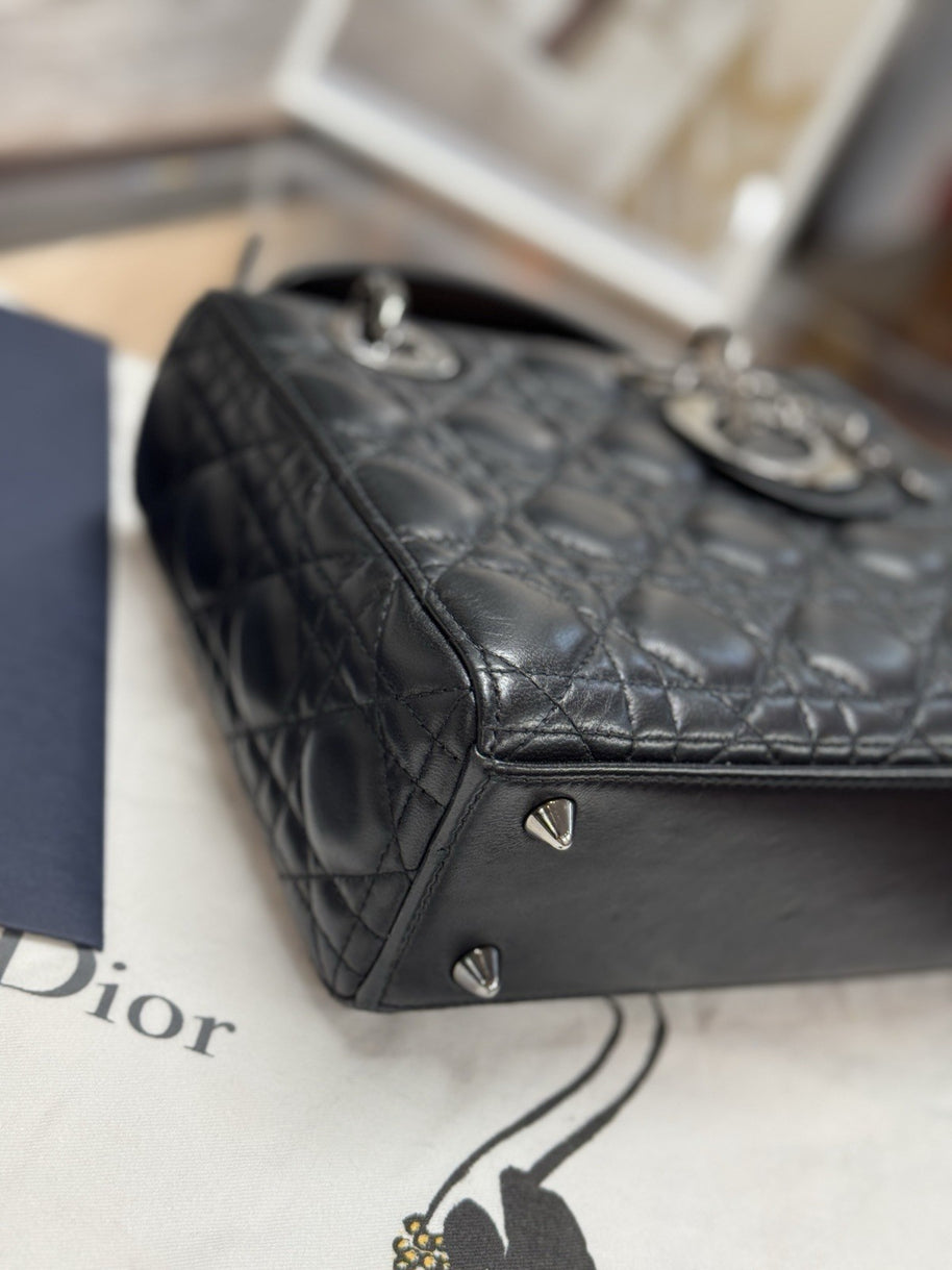 Kleine Lady Dior Small Schwarz Leder & Ruthenium HW All Black Umhängetasche