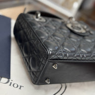 Kleine Lady Dior Small Schwarz Leder & Ruthenium HW All Black Umhängetasche