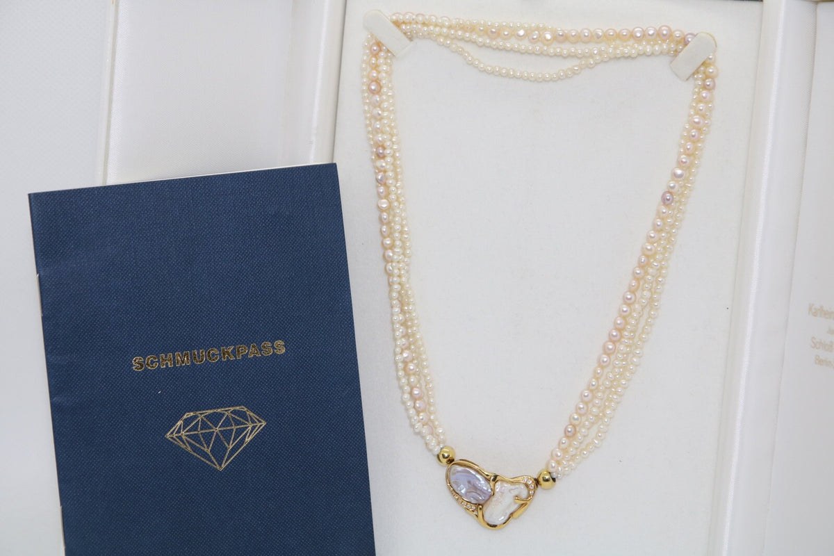 Perlencollier 585er Goldverschluss mit Süßwasserperlen & 11 Brillanten 0,10CT