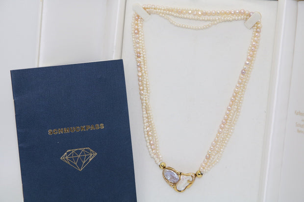 Perlencollier 585er Goldverschluss mit Süßwasserperlen & 11 Brillanten 0,10CT