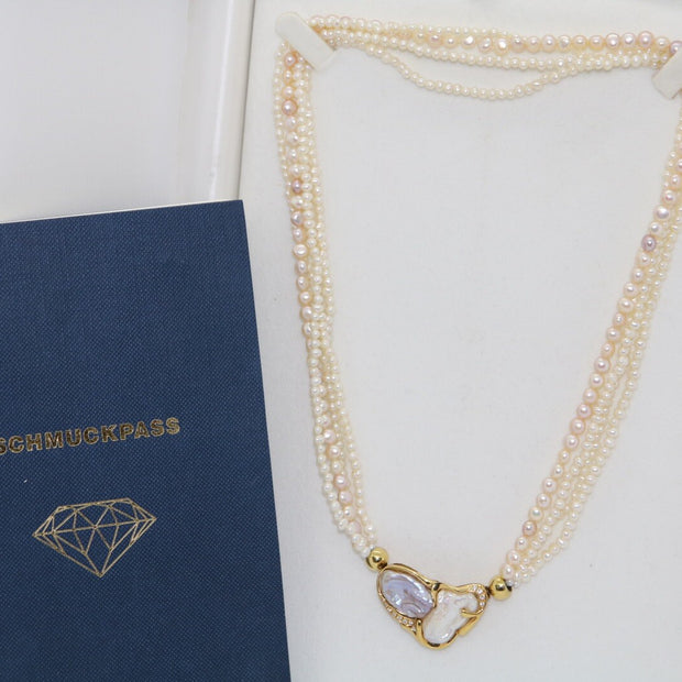 Perlencollier 585er Goldverschluss mit Süßwasserperlen & 11 Brillanten 0,10CT