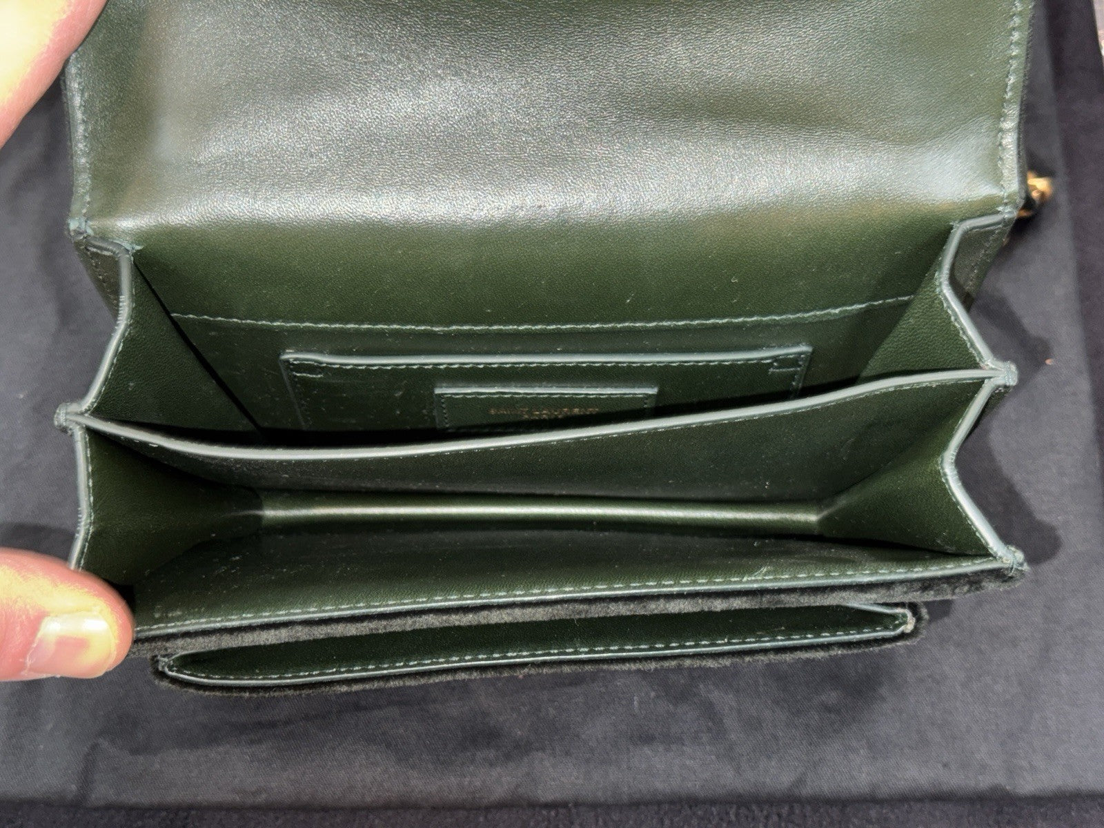 Saint Laurent Sunset Small Crossbody Bag Velvet Samt Dark Green