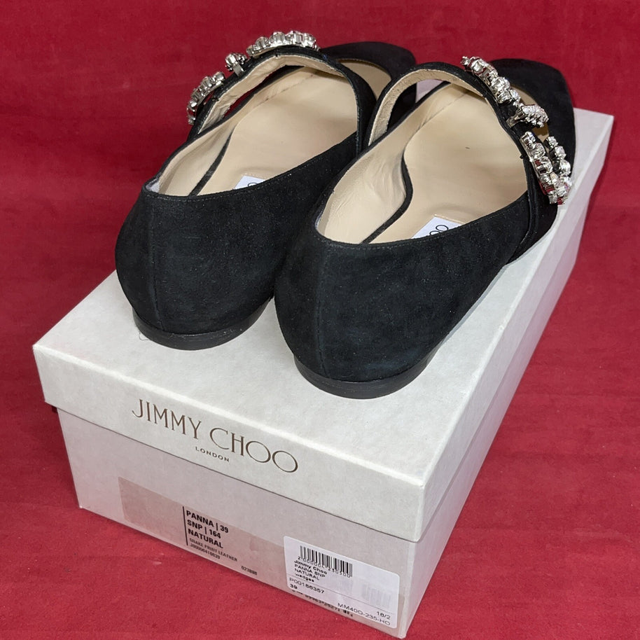 Jimmy Choo Ballerina Damenschuhe Pumps Veloursleder Schwarz Kristallen 38 1/2