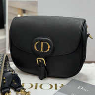 Große Dior Bobby Umhängetasche Genarbtes Kalbsleder Schwarz Dior Oblique Blau