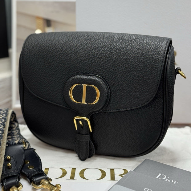 Große Dior Bobby Umhängetasche Genarbtes Kalbsleder Schwarz Dior Oblique Blau