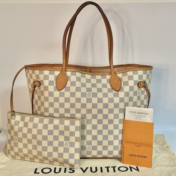 Louis Vuitton Neverfull MM + Pochette Damier Azur 2019 mit Original Rechnung