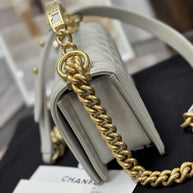 Chanel Top Handle Small Flap Bag Boy Caviar Hellgrau Gold
