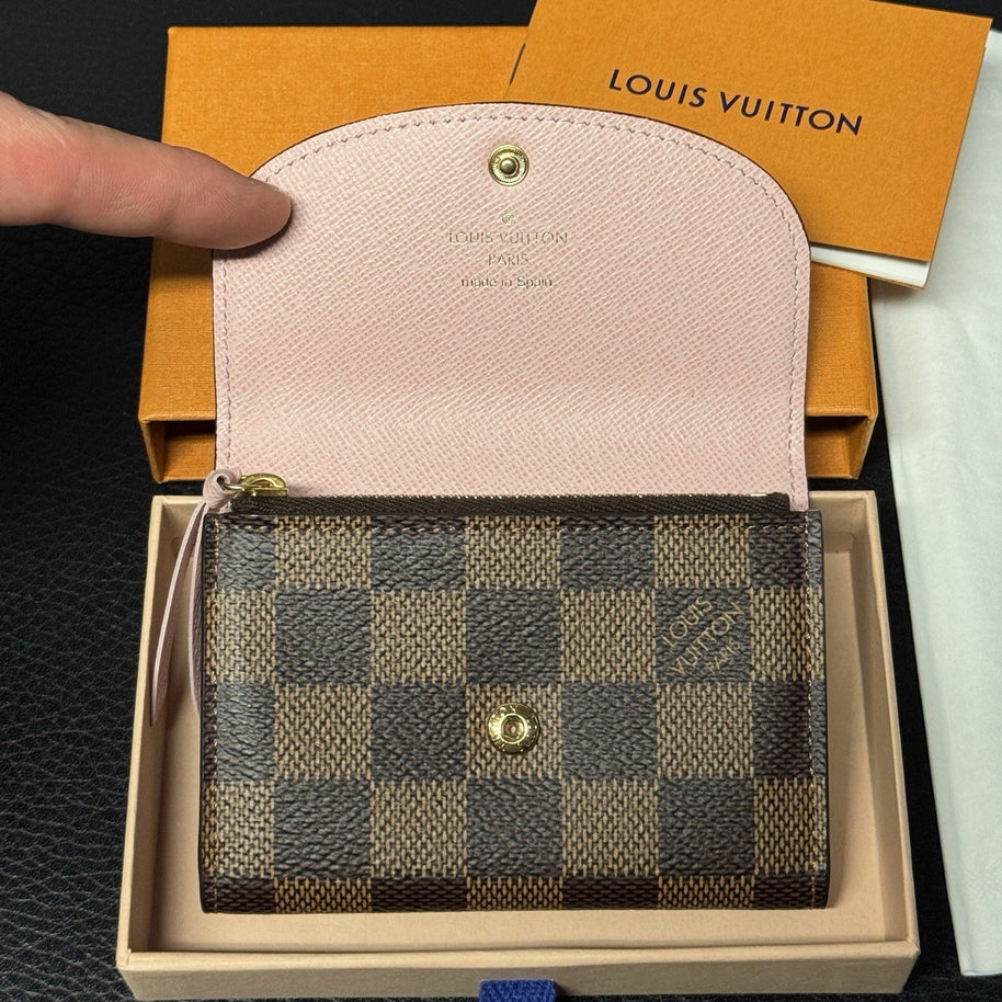 Louis Vuitton Rosalie Coin Geldbörse Portemonnaie Damier Ebene & Rose Ballerine