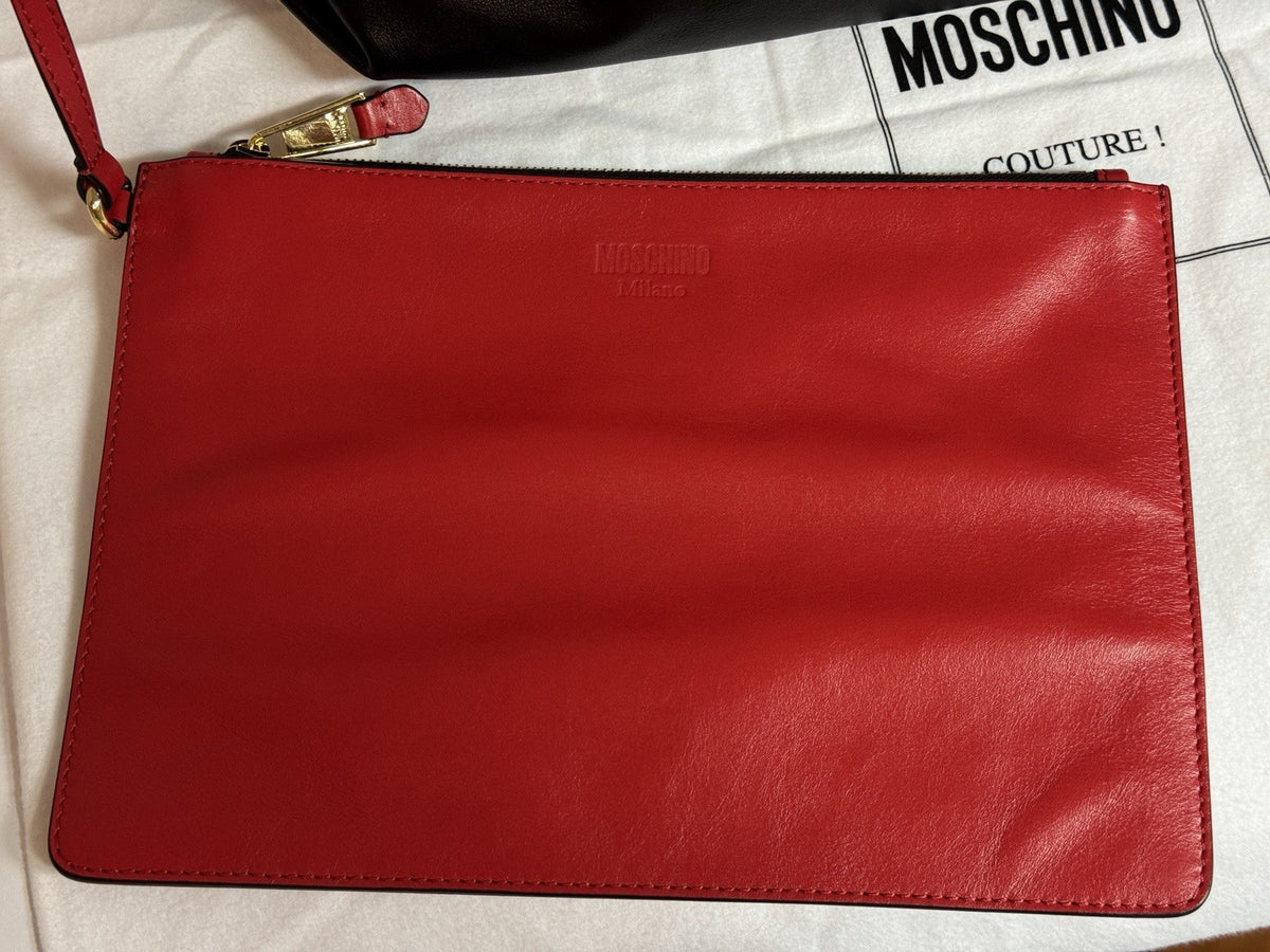 Moschino Rider Shopper XL Tote Bag + Pochette Fantasy Print Black Gold 2023