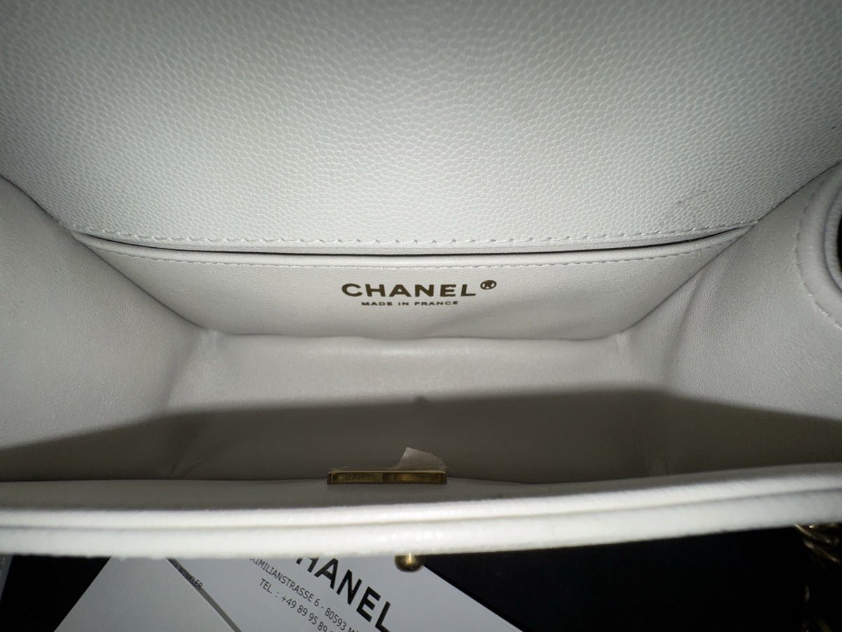 Chanel Top Handle Small Flap Bag Boy Caviar Hellgrau Gold