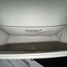 Chanel Top Handle Small Flap Bag Boy Caviar Hellgrau Gold